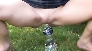 Amateur German teen swallows cum after outdoor screw