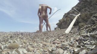 At the naturist beach, a stranger suggests to screw me in advance of his wife comes back and surprises us